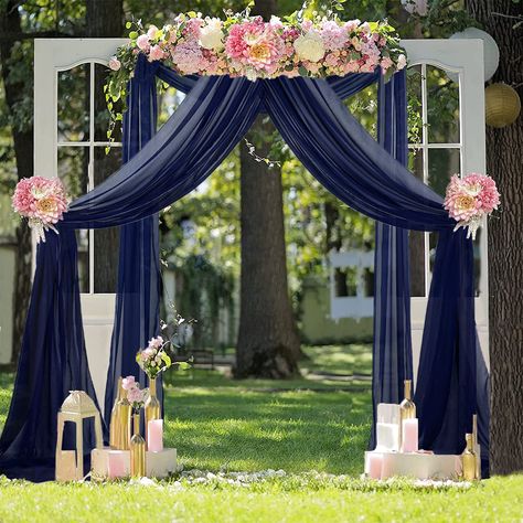 PRICES MAY VARY. Wedding Arch Draping Fabric Navy Blue ✿【Size of Wedding Arch Draping Fabric】Package includes 2 panels navy blue chiffon fabric drapery. Size of each panel is 29 inches width by 20FT length covering a total area of 5ft width by 20FT length. This chiffon drapery backdrop can help your party to create a warm and elegant scenes. ✿【Elegant Display of Chiffon Fabric Drapery】Chiffon backdrop navy blue sheer wedding fabric with semi sheer looking are crafted from premium soft polyester Tulle Backdrop, Wedding Drapery, Wedding Arch Draping, Arch Draping, Wedding Arches Outdoors, Wedding Draping, Arbor Decor, Draping Wedding, Wedding Archway