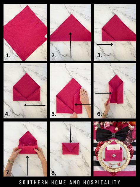 Valentines Napkin Fold, Napkin Designs Ideas, Rose Napkin Fold, Easy Napkin Folding Ideas, Napkin Folding Tutorial, Fancy Napkin Folding, Easy Napkin Folding, Napkin Folding Ideas, Paper Napkin Folding