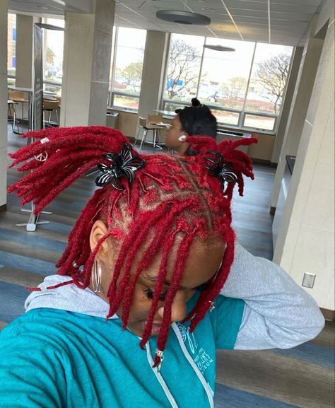 Magenta Locs, Red Dyed Locs, Pink And Red Locs Black Women, Maroon Dreadlocks Black Women, Red Locs Aesthetic, Red And Black Dreads Black Women, Hair Braid Patterns, Y2k Hairstyles, Girl Hair Colors