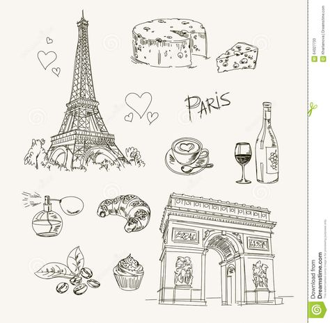 Drawing Paris, France Tattoo, Paris Drawing, Paris Tattoo, Freehand Drawing, Globe Vector, France Eiffel Tower, Americana Art, Paris Food