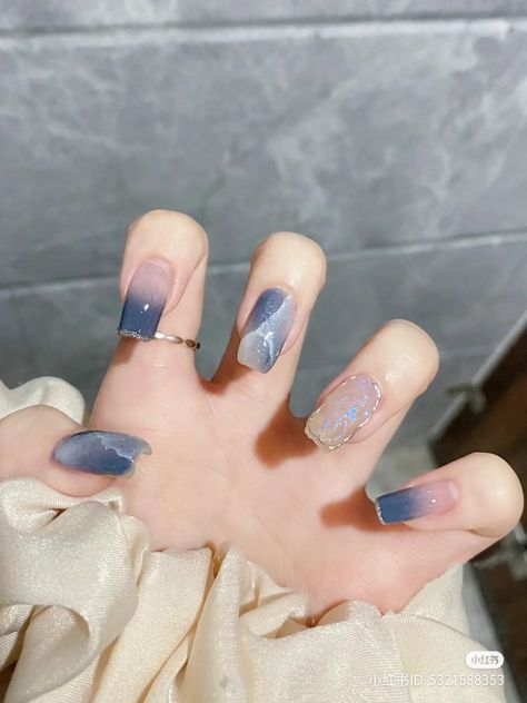 Cute Blue Nails, Idol Nails, Japan Nail, Study Vlog, Asian Nails, Blush Nails, Ice Coffee, Short Acrylic Nails Designs, Luxury Nails