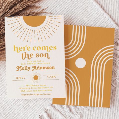 Sun Invitations, Here Comes The Son, Baby Boy Invitations, Safari Baby Shower Invitations, Sunshine Baby Showers, Boho Baby Shower Invitations, Minimalist Baby, Here Comes The Sun, Baby Shower Invites