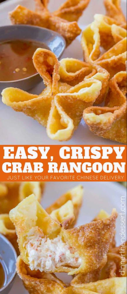 Crab And Cream Cheese, Rangoon Recipe, Crab Rangoon Recipe, Cheese Wontons, Cream Cheese Wontons, Homemade Chinese Food, Restaurant Copycat, Sweet And Sour Sauces, Wonton Recipes