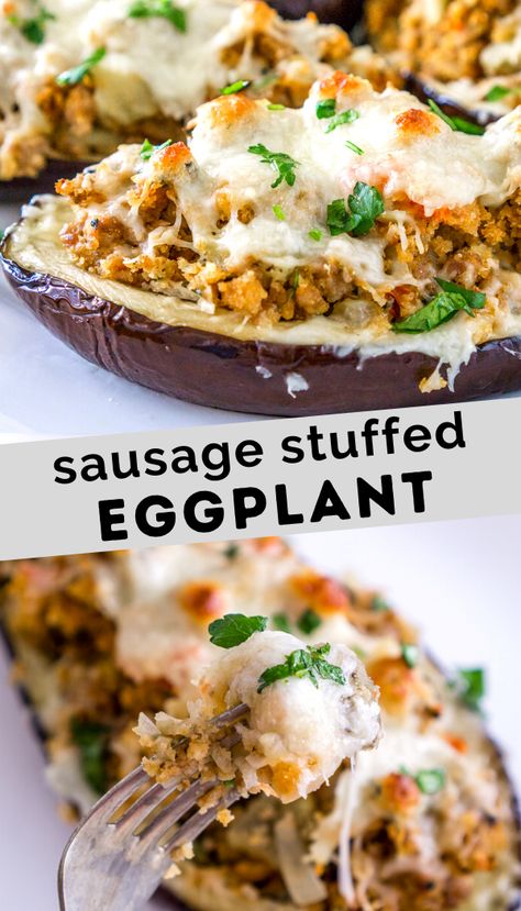 Baked Eggplant Recipes, Eggplant Boats, Sausage Stuffed Acorn Squash, Eggplant Recipes Healthy, Eggplant Stuffed, Healthy Eggplant, Eggplant Recipes Easy, Stuffed Acorn Squash, Stuffed Eggplant