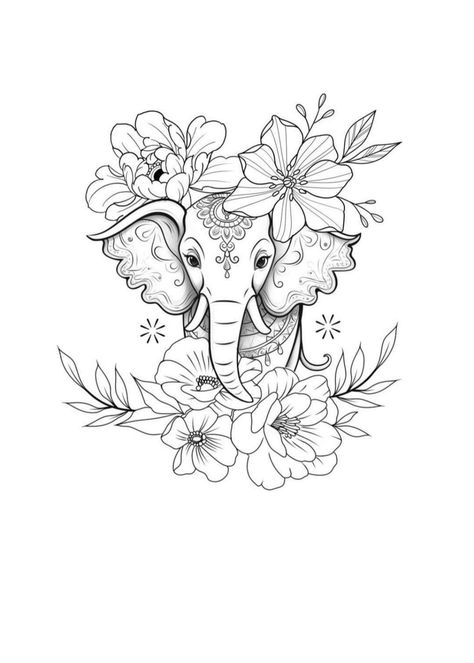 Shoulder Tattoos For Women Stencil, Fine Line Elephant, Line Elephant Tattoo, Fine Line Elephant Tattoo, Tattoo Elephant, Tattoo With Flowers, Side Thigh Tattoos, Arm Sleeve Tattoos For Women, Half Sleeve Tattoos Drawings