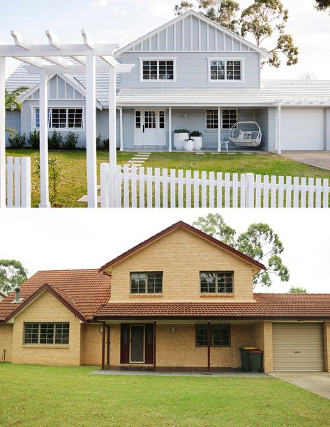 Three Birds Renovations Before And After, 3 Birds Renovations Before And After, Three Birds Renovations Exterior Before And After, Rendered House Exterior Before And After, External Renovation Before And After, Facade Before And After, Brick Facade Renovation, Facade Renovation Before And After, Before After House Exterior