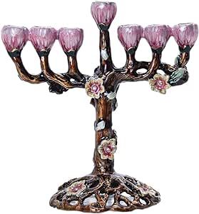 7 Branch Menorah Candle Holders Hand-Painted Tree of Flowers Antique Candlestick Candelabra 7 Branch Menorah, Black Iron Candle Holders, Black Candlestick Holders, Menorah Candles, Candle Candelabra, Black Candle Holders, Antique Candle Sticks, Wrought Iron Candle Holders, Iron Candle Holders