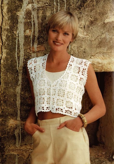 Ladies Pretty Crochet Motif Crop Waistcoat, Vintage Crochet Pattern, PDF, Digital Download B788 - Etsy Cotton Sweater Pattern, Crochet Vest Pattern, Patterned Crop Top, Vintage Crochet Pattern, Crochet Vintage, Crochet Summer Tops, Crochet Motifs, Vest Pattern, Crochet Instructions