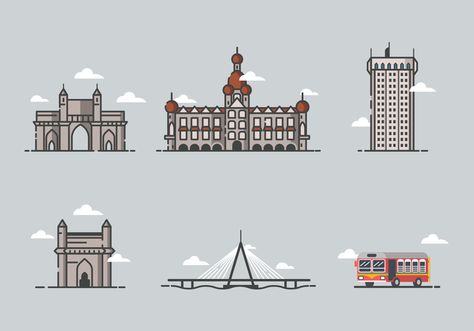 Free Mumbai Vector Mumbai Skyline Sketch, Mumbai City Illustration, Mumbai Illustration, Maps Illustration, City Maps Illustration, Urban Drawing, Skyline Tattoo, Skyline Drawing, Birds Illustration