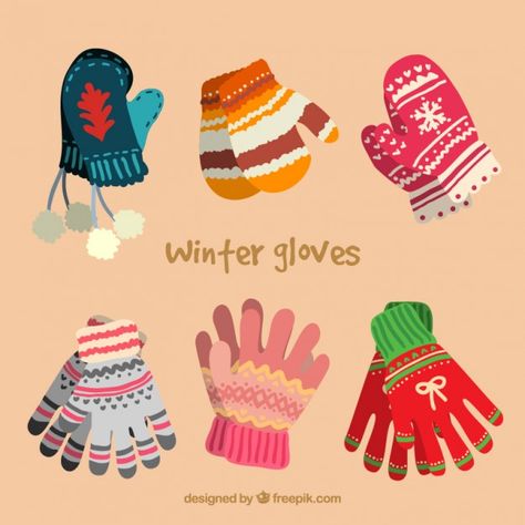 Winter gloves collection in cute style Free Vector Mittens Illustration, Gloves Illustration, Gloves Drawing, Insta Highlights, Paint Water, Gloves Design, Hand Gloves, Winter Gloves, Business Idea