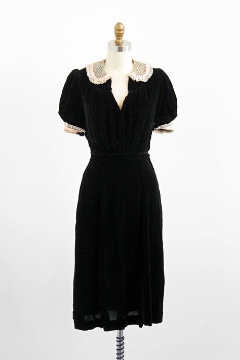 1930s White Dress, 1930s Sleeves, Velvet Dress With Lace, 1930s Outfits, 1930's Dress, Vintage 1930s Dress, Silk Velvet Dress, 30s Dress, 1930 Fashion