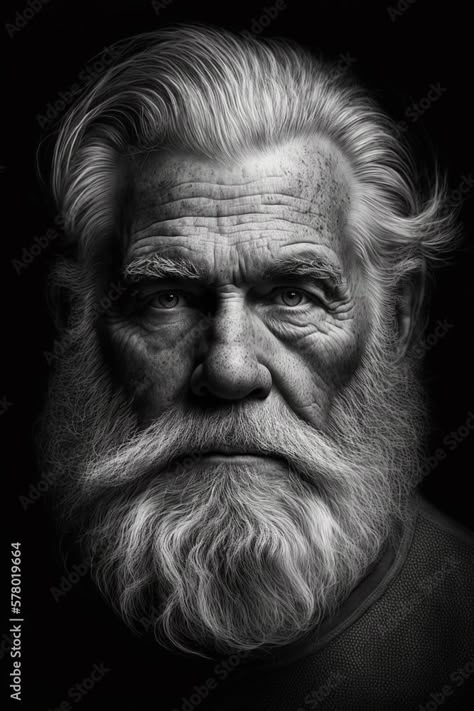 Old Man With Beard, Old Man Face, Old Man Portrait, Men's Portrait Photography, Man With A Beard, Art Charcoal, Black And White Portrait, Art Photography Portrait, Old Faces