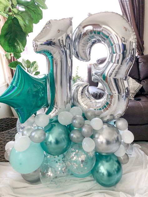 Teal Balloons, Balloon Bouquet Diy, Pretty Balloons, Balloon Template, Sweet Sixteen Birthday Party Ideas, Balloon Tower, Perfect Birthday Party, Birthday Balloon Decorations, Balloon Centerpieces