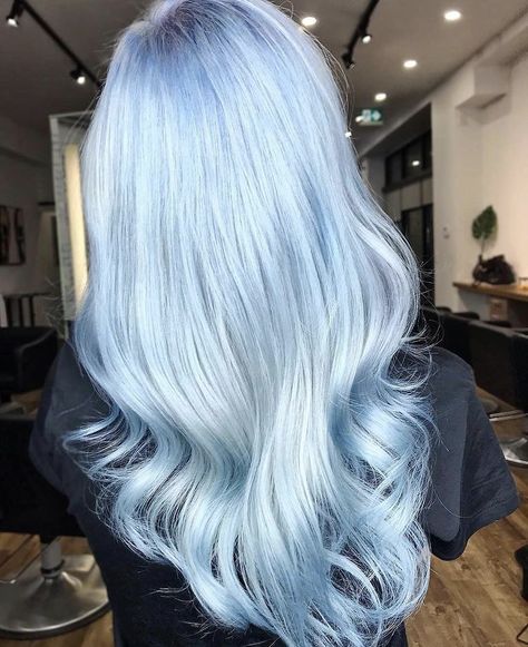 Silver Blue Hair Ombre, Icy Blue Hair Color, Icy Silver Blue Hair, Edgy Hairdos, Platinum Blue Hair, Frost Blue Hair, Periwinkle Blue Hair, Silvery Blue Hair, Powder Blue Hair