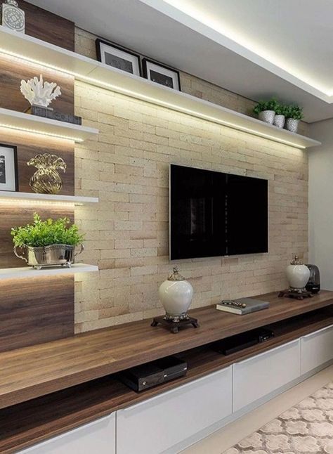 To see more visit 👇 Ruang Tv Modern, टीवी यूनिट डिजाइन, टीवी यूनिट, Tv Kastenwanden, Modern Tv Room, Wall Unit Designs, Tv Unit Decor, Modern Tv Wall Units, Living Room Wall Units