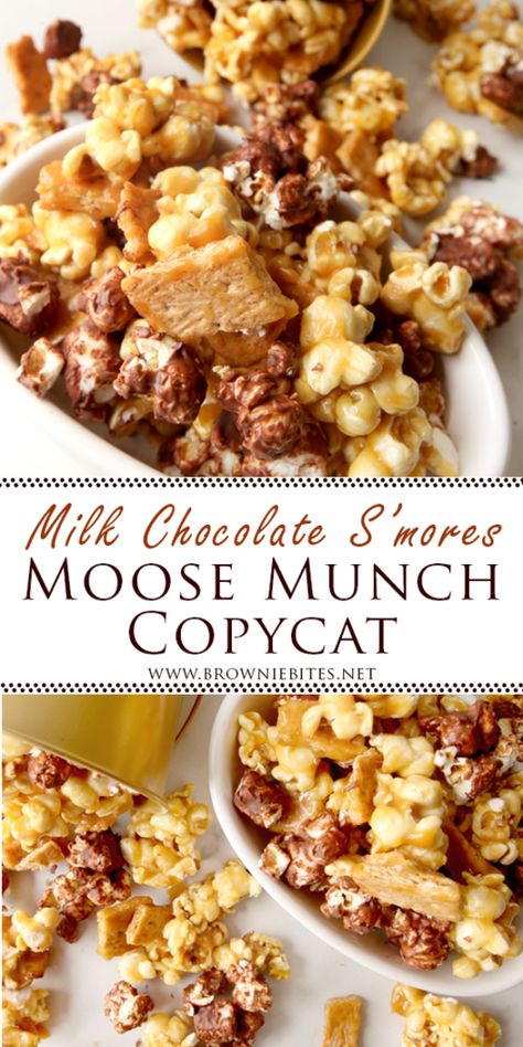 Moose Munch Popcorn Recipe, Caramel Chex, Popcorn Ideas, Chocolate Covered Popcorn, Moose Munch, Chocolate Smores, Snack Mixes, Cereal Snacks, Popcorn Snacks