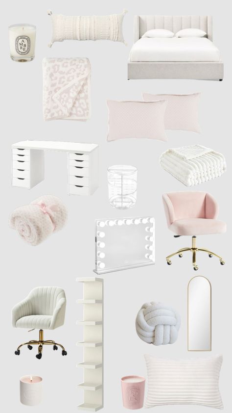 Room Idea Layout, Just Kass House, Minimalist Pink Bedroom, Pink And White Room Aesthetic, Bedroom Inspo Pink, Fashionista Room, Dream Teen Bedrooms, Comfy Room Ideas, Pink And White Bedroom