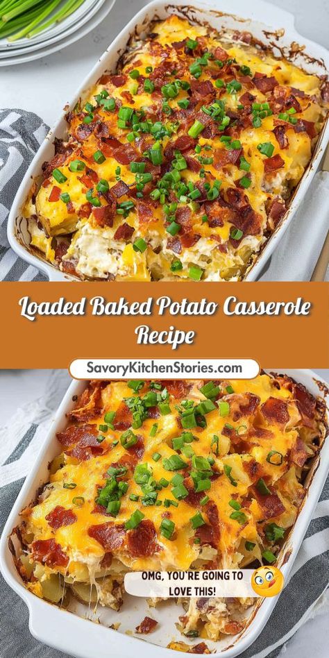 Searching for an irresistible side dish for your steak night? Try this Loaded Baked Potato Casserole Recipe, loaded with cheese and toppings that will steal the show. Save this recipe for a satisfying addition to your meal that your friends and family will ask for again and again! Fully Loaded Potatoes, Southern Living Twice Baked Potato Casserole Recipe, Baked Potato Casserole With Bacon, Oven Baked Loaded Potatoes, Sides Dishes With Steak, Loaded Cheesy Potatoes, Side Dishes For Steak Dinner Ideas, Best Potato Side Dish For Steak, Baked Potato Sides