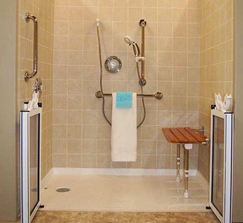 sloped door entrance | ADA Products | Kitchen Remodel | Bath Remodel | Interior Design ... Accessible Bathroom Design, Disabled Bathroom, Ada Bathroom, Accessible Bathroom, Decoration Bathroom, Shower Stall, Bath Remodel, Traditional Bathroom, Wet Rooms