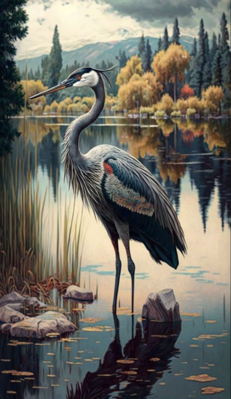 Heron Art, Afrique Art, Wild Animals Pictures, Animal Portraits Art, Most Beautiful Birds, Nature Art Painting, Bird Drawings, Autumn Landscape, Bird Photography