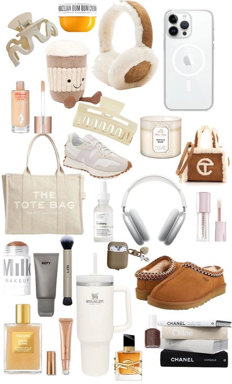 Clean girl wish list/ it girl wish list/ aesthetic Clean Girl Aesthetic Christmas List, Wishlist Ideas For Christmas, Paris Gift Basket Ideas, That Girl Christmas List, It Girl Christmas List, Clean Girl Christmas List, Wish List Aesthetic, Collages Aesthetic, Wish List Ideas