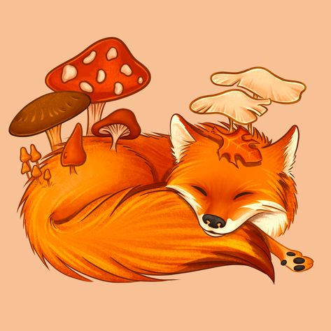 I've felt a bit disconnected from my art & from social media lately. All the turmoil with instagram and twitter left me feeling a bit disenchanted and I was so tired everything I created felt empty too. But I feel like I'm finally beginning to find my swing again. I hope you enjoy this little shroom foxy. I know fall is almost over, but foxes are never out, right? 🫣🥰 He nap 🦊😴 #digitalart #fox #foxes #foxart #procreate Squrriel Cute Art, Fox Witch, Folk Aesthetic, Fox Oc, Fox Aesthetic, Magic Fox, Fall Icons, Cottage Core Art, Arte Aesthetic