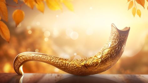 Premium AI Image | Golden Shofar Horn on Festive Rosh Hashanah Background Shofar Art, Shofar Horn, Flyer Gospel, Christian Background Images, Jesus Love Images, Church Photography, Gold Design Background, Christian Illustration, Circle Clipart