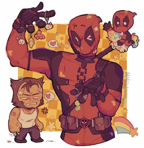 Deadpool And Wolverine Cute Drawing, Deadpool Wolverine Fanart, Deadpool Fanart Cute, Wolverine X Deadpool Fanart, Wade Wilson Fanart, Deadpool Sona, Deadpool Wolverine Art, Wolverine And Deadpool Fan Art, Deadclaws Fanart