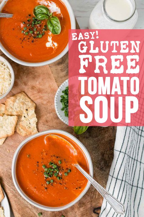 Gluten Free Tomato Bisque Soup, Tomato Soup Gluten Free, Homemade Tomato Soup Gluten Free, Tomato Soup With Fresh Tomatoes Dairy Free, Dairy Free Creamy Tomato Soup, Flavorful Chili Recipe, Gluten Free Tomato Soup, Dairy Free Tomato Soup, Gluten Free Soup Recipes Glutenfree