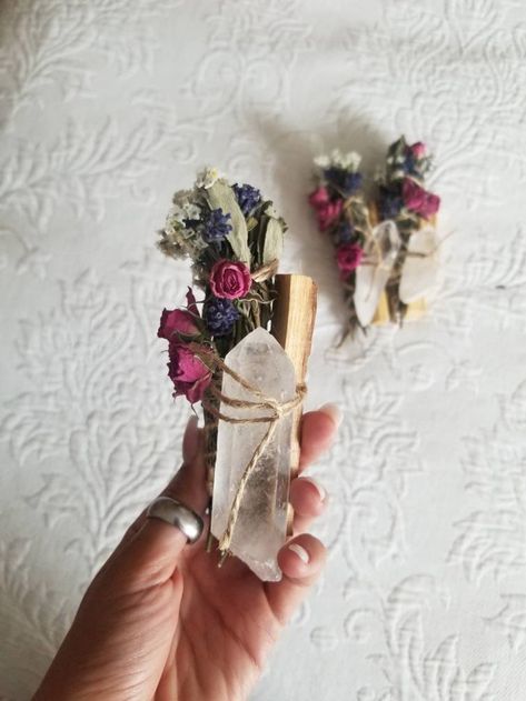 Quartz Crystal Sage Rosemary Lavender Palo Santo and Spray | Etsy Magpie Tattoo, Candles Photo, Rosemary Lavender, Witchy Crafts, Spray Roses, Witch Aesthetic, Locally Grown, Smudge Sticks, Luxury Candles