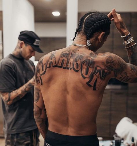 Back Of Neck Tattoo Men, Back Tattoos For Guys Upper, Upper Shoulder Tattoo, Cloud Tattoo Sleeve, Black People Tattoos, Rib Tattoos For Guys, Black Men Tattoos, Upper Back Tattoos, Jordan Clarkson