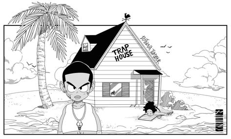 Trap House Tattoo, Trap House Drawing, Cartoon Trap Art, House Drawing Ideas, Cartoon Wallpaper Aesthetic, House Drawings, Trap Art, Gangsta Anime, House Sketch