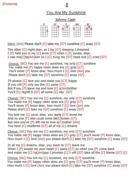 8. You Are My Sunshine - Johnny Cash You Are My Sunshine Johnny Cash, Ukulele You Are My Sunshine, You Are My Sunshine Chords, You Are My Sunshine Guitar Chords, You Are My Sunshine Ukulele Chords, Ukulele Practice, Ukulele Songs Beginner, Easy Ukulele Songs, Learning Ukulele