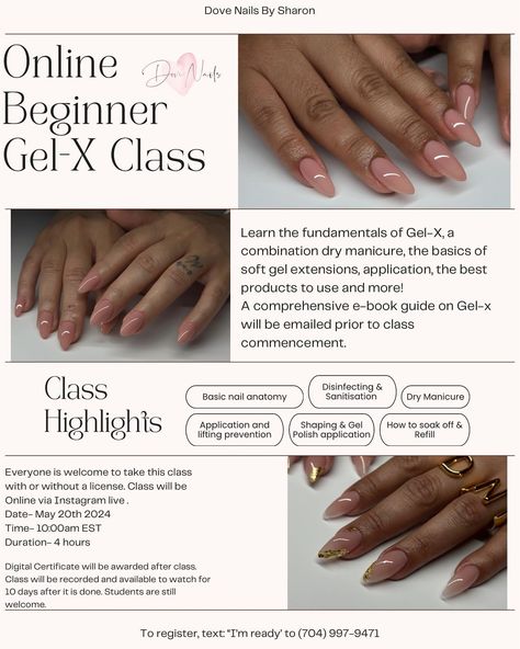 My new beginner class is now open for enrolments! Date is May 20th 2024! For enquiries on how to register please text ‪(704) 997-9471‬ or send me a direct message here on Instagram! I’m happy to share my skills and what has worked for me since I’m became a Gel-X nail artist. I’m more than happy to guide anyone to be the best at Gel-x. 💗 #dovenailsbysharon Now Open, Be The Best, Nail Artist, Send Me, To Share, How To Become, Manicure, Nails, Quick Saves