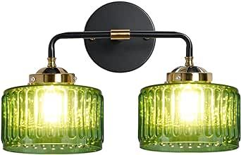 Qufute Bathroom Light fixtures Mid Century Wall Sconce 2-Lights with Green Striped Shade Glass Wall Mount Light Modern Vanity Lights for Over Mirror Bedroom Hallway Overhead Modern Vanity Lights, Kitchen Sink Lighting, Modern Vanity Lighting, Mirror Bedroom, Wall Mount Light, Black Vanity Light, Bathroom Light, Glass Wall Lights, Vanity Lights