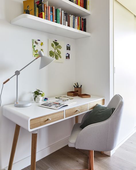 Bookshelf Table Combo, Study Table With Book Shelf Design, White Study Table, Corner Workspace, Bedroom Desks, Interior 2023, Library Rooms, Study Table Designs, Staining Furniture