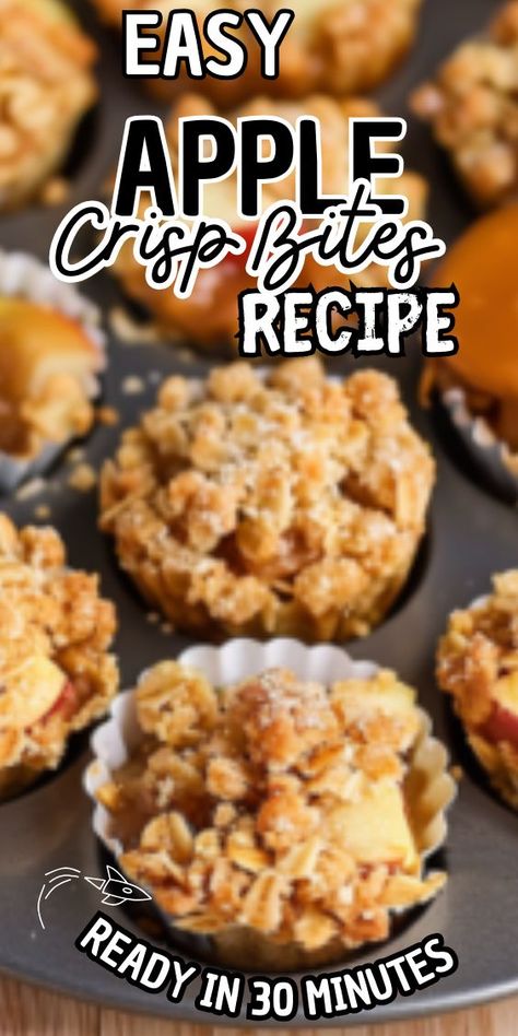 Easy Apple Crisp Bites Recipe! These delightful little treats capture all the flavors of classic apple crisp in a convenient, bite-sized format. With a buttery oat crumble topping and tender, cinnamon-spiced apples, each bite is a perfect balance of sweet and tart. Whether served as Apple Pie Crisp Bites, Apple Crisp Muffin Tin, Apple Crisp Bites Recipe With Oats, Apple Crisp Muffins Easy, Apple Crisp Cupcakes Recipe, Easy Apple Pie Bites, Muffin Tin Apple Crisp, Apple Crisp In Muffin Tins, Mini Apple Crisp Muffin Tins