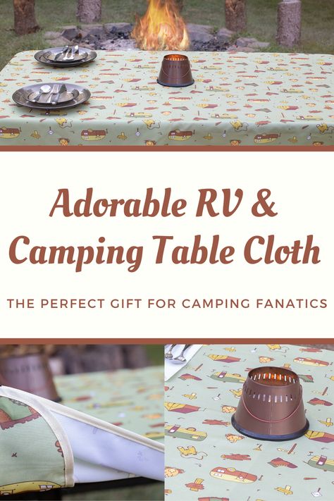 Rustic, adorable and practical table cloth. It's water resistant which is always a HUGE plus and it's multifunctional too. Fits 6ft or 8ft tables and stores easily in a cute drawstring bag. A perfect gift for road trips, camping, RV owners etc. Rv Camping Accessories, Campsite Decorating, Camping Tablecloth, Outdoor Table Covers, Camping Necessities, Camping Must Haves, Camping Table, Rv Decor, Camper Decor