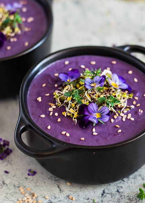 Purple Potato Recipes, Purple Sweet Potato, Raindrops And Roses, Purple Food, Stuffed Sweet Potato Healthy, Ginger Nut, Purple Sweet Potatoes, Cashew Cream, Food Vegan