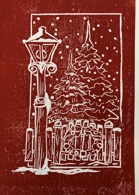 Christmas Print Making, Christmas Cards Lino Print, Christmas Linocut Ideas, Linocut Prints Christmas, Christmas Card Lino Print, Xmas Linocut, Christmas Block Print, Linocut Christmas Cards Ideas, Lino Print Christmas Cards