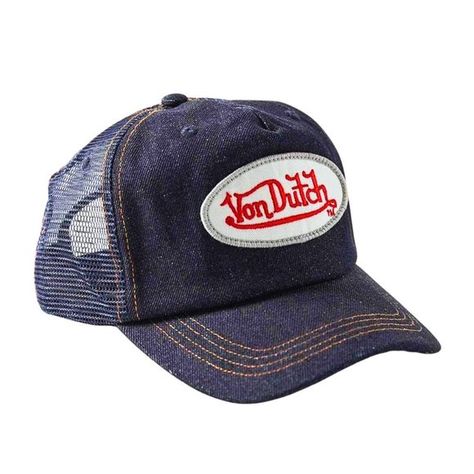 Vintage ‘90s Von Dutch Trucker Hat Von Dutch Trucker Hats, Thrift Manifest, Von Dutch Hat, 90s Hats, Lost Paradise, Fashion 2000s, Fit Y2k, Denim Cap, White Patches