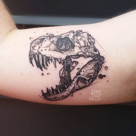 @tattoocrazy123 T Rex Tattoo, Lion Skull, Lion Black, Tattoo Lion, Dinosaur Tattoos, O Tattoo, Skeleton Tattoos, Initial Tattoo, Skull Tattoo Design