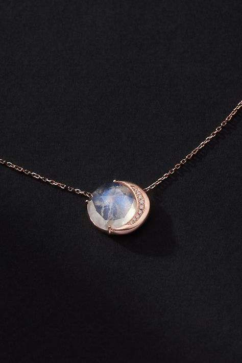 14k gold, 3.75 tcw rainbow moonstone, 0.06 tcw diamonds USA | Moon Phase Necklace by Sirciam Jewelry in Pink, Women's, Gold at Anthropologie Opal And Pearl Necklace, Moon Phases Earrings, Historical Jewellery Ancient Jewelry, Psychic Jewelry, Moonstone Necklace Pendants, Sirciam Jewelry, Unique Jewelry Inspiration, Moonstone Jewelry Necklace, Moon Stone Jewelry