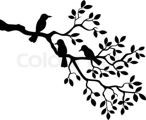 Vector illustration of Cartoon tree branch with bird silhouette stock vector on Colourbox Bird Stencil, Cartoon Trees, Bird Silhouette, Stencil Pattern, Trendy Tree, Stencil Patterns, Bird On Branch, Tree Silhouette, Stencil Art