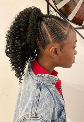 Coils & Stitch Braids Weave Ponytail Teen Hairstyles Black, Braided Ponytail Kids, Stitch Braided Ponytail, Weave Ponytail Styles, Braids Weave, Blonde Weave, Curly Weave, Weave Ponytail, Kids Braids