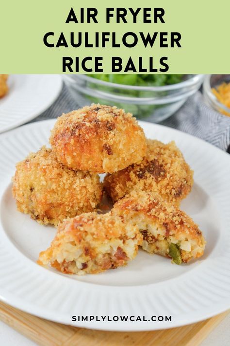 Air Fryer Cauliflower Rice Recipes, Cauliflower Rice Air Fryer, Cauliflower Rice Cakes, Cauliflower Rice Balls, Air Fryer Cauliflower Rice, Air Fryer Recipes Wings, Low Calorie Appetizers, Cauliflower Patties, Fried Spinach