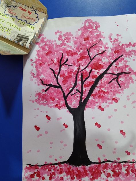 Painting With Cotton Buds, Cotton Buds Painting, Cotton Bud Painting, Bud Painting, Easy Draw, Sakura Art, Red Bud, Start Painting, Project Work