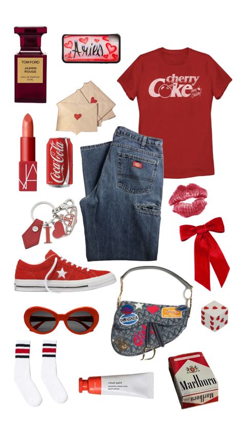 #red #outfit #cocacola #tomford #dior #dickies #converse #nars Coca Cola Outfit, Skyler Aesthetic, Y2k Core, Red Converse, Coke Cola, Cloud Painting, Teenager Outfits, Red Outfit, Nars