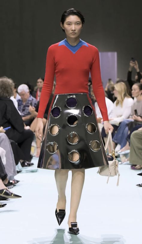 2025 Spring, Fashion Archive, Prada Spring, Ideal Wardrobe, Spring 2025, Longline Coat, Orange Skirt, Miuccia Prada, Digital World