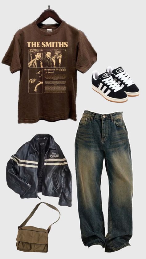 90s Cool Girl Aesthetic Outfits, The Smiths Clothes, 80s Tomboy Fashion, 90 Grunge Outfits 90s Fashion, Old School Aesthetic Outfit, The Smiths Outfit, Baggy 90s Outfit, 90s Casual Fashion, Masc Grunge Outfits